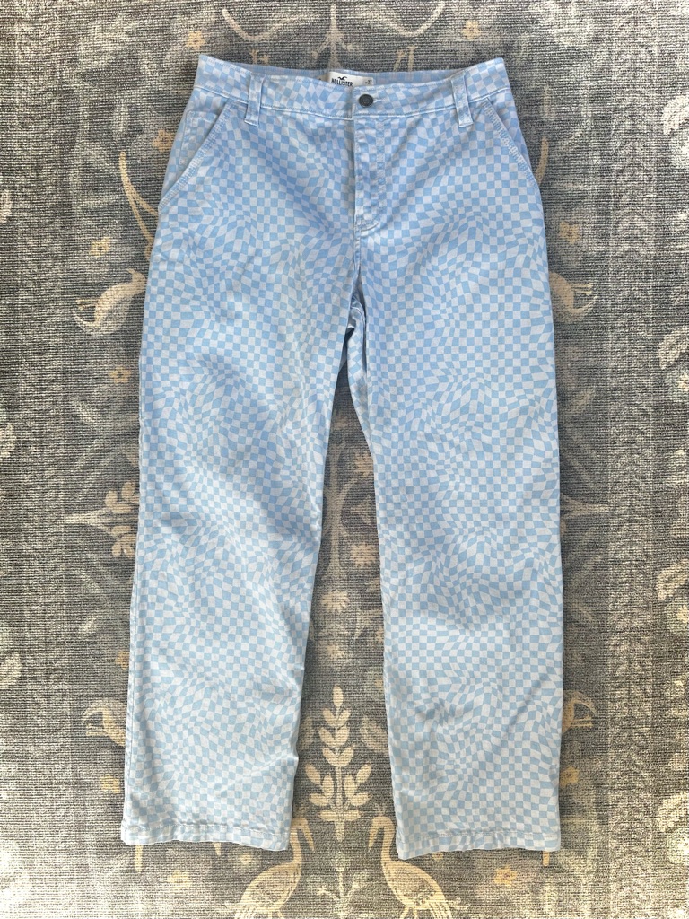 Hollister High Rise Utility Dad Pants Light Blue Checkerboard Skater Size 27